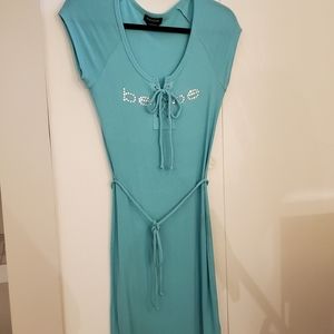 Vintage bebe Baby Blue Dress corset lace up rare vintage y2k 2000s belted